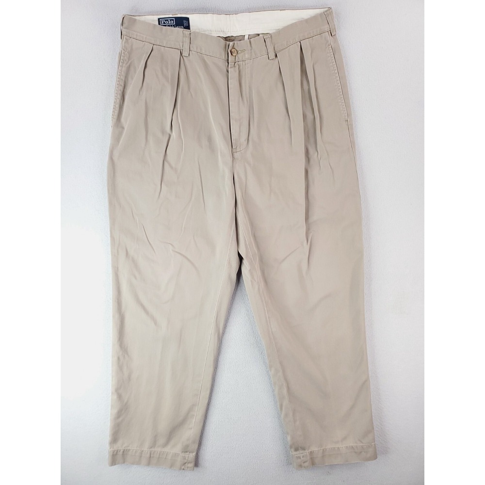 VTG Polo Ralph Lauren Pant Mens 36x29 Khaki Andrew Relaxed Tapered Pleated Chino